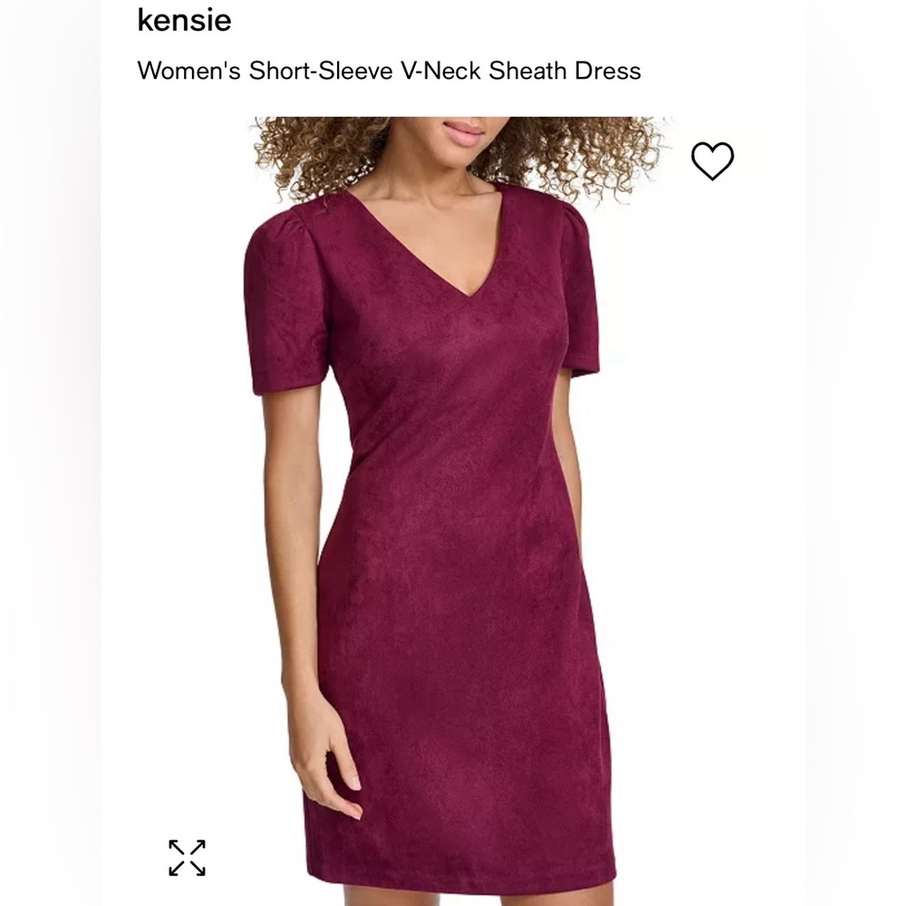 Kensie Women's Short-Sleeve V-Neck Sheath Wine Dress chic faux-suede size 12 NWT